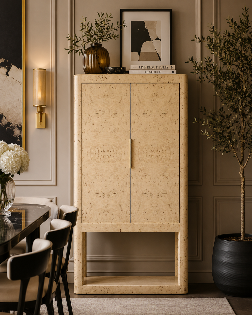Casa Milano Kensington Burl Wine Cabinet