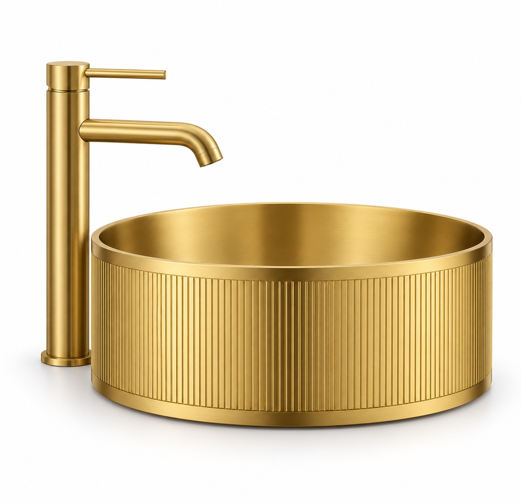 Alessandro Fluted Gold Stainless Steel Vessel Sink