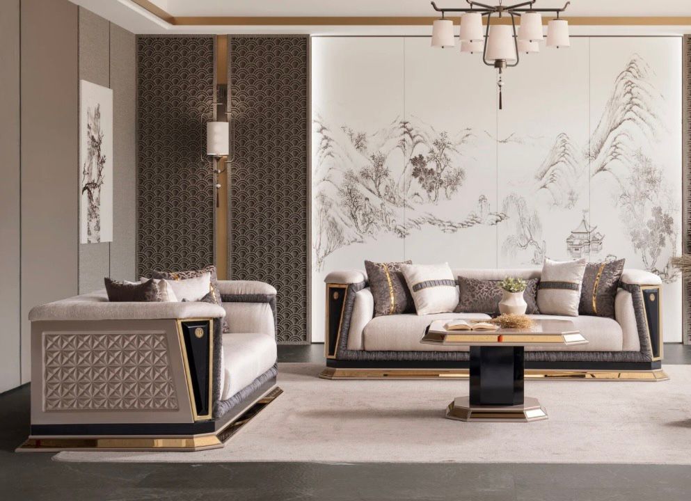 Casa Milano Diamond Collection Luxury Sofa Set with Gold Accents