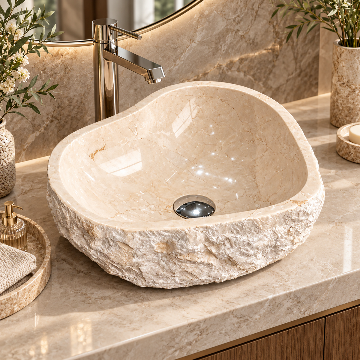 Tivoli Sculpted Natural Marble Vessel Sink