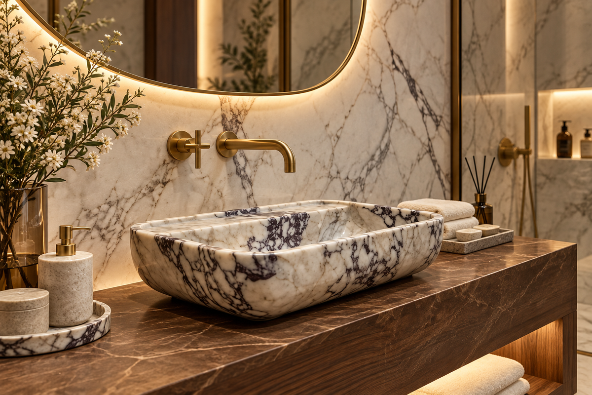 Calacatta Viola Marble Rectangular Vessel Sink