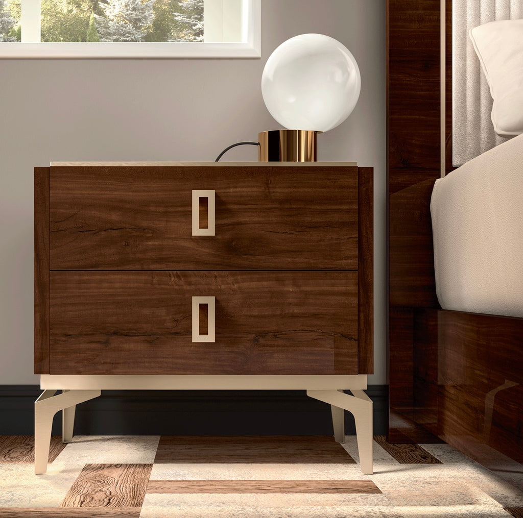 Casa Milano Walnut Nightstand – 2 Drawers
