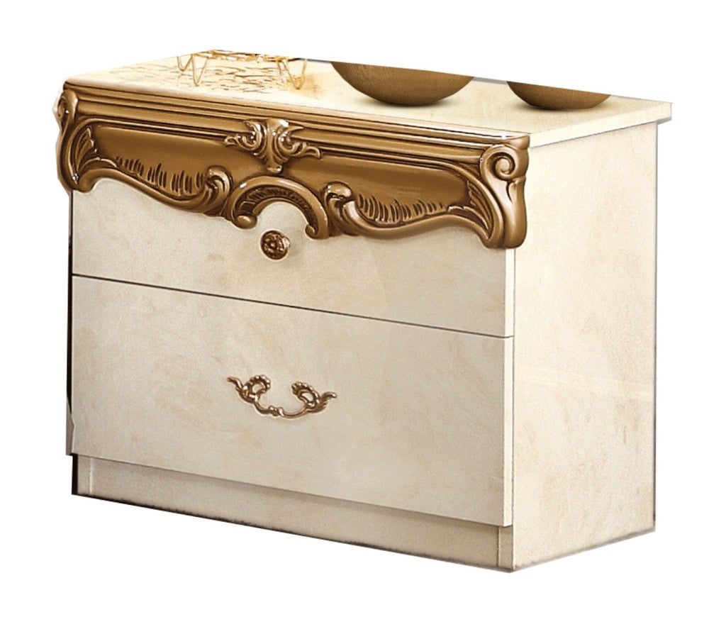Casa Milano Barocco Ivory & Gold Luxury Nightstand – European High Gloss Design