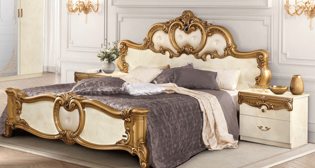 Casa Milano Barocco Ivory & Gold Luxury Nightstand – European High Gloss Design