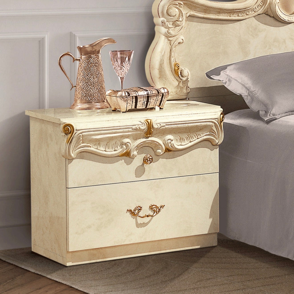 Casa Milano Barocco Ivory & Gold Luxury Nightstand – European High Gloss Design
