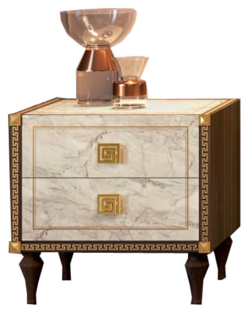 Casa Milano Mangano Luxury Nightstand – Italian Marble Finish with Gold Accents
