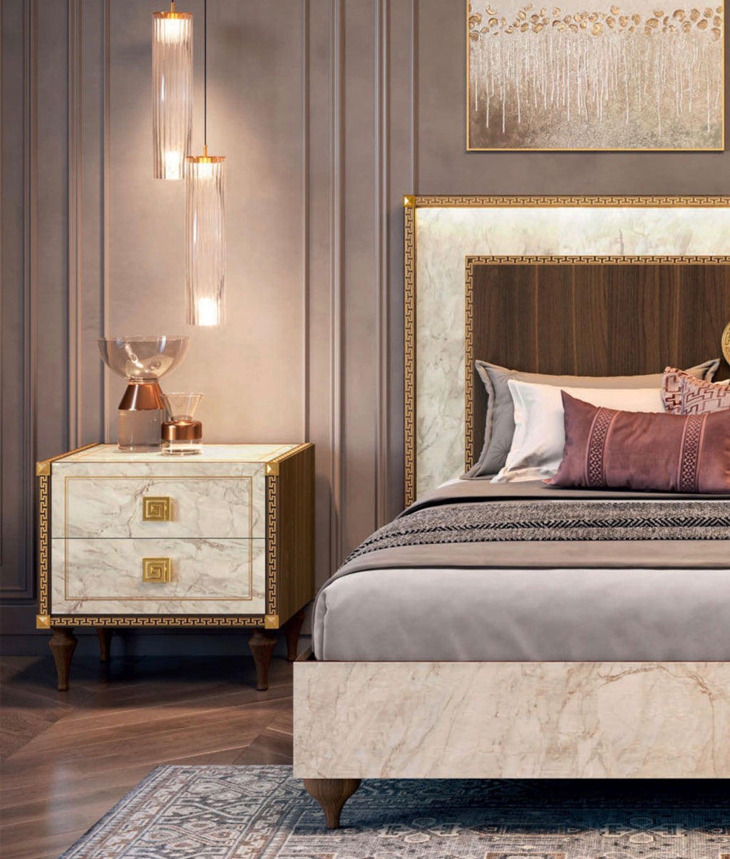 Casa Milano Mangano Luxury Nightstand – Italian Marble Finish with Gold Accents