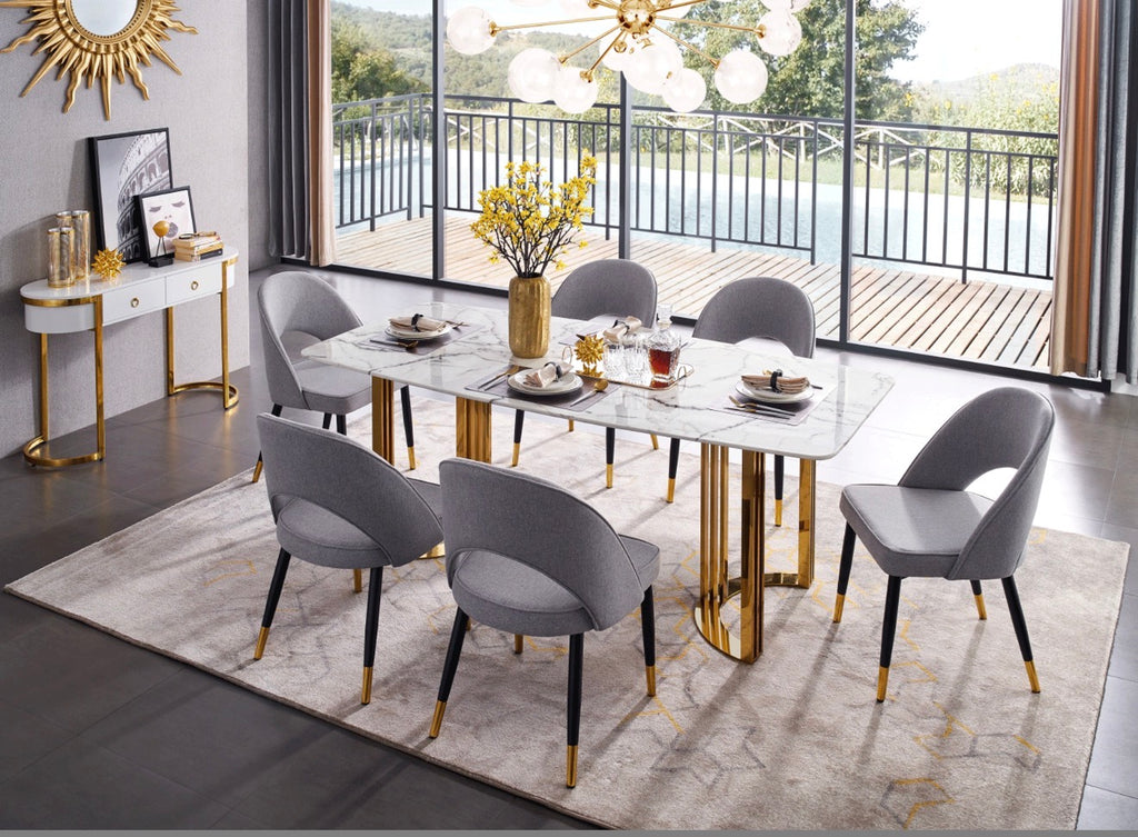 Casa Milano – 131 Gold Marble Dining Set | Italian Luxury Table with 6 Chairs & Buffet