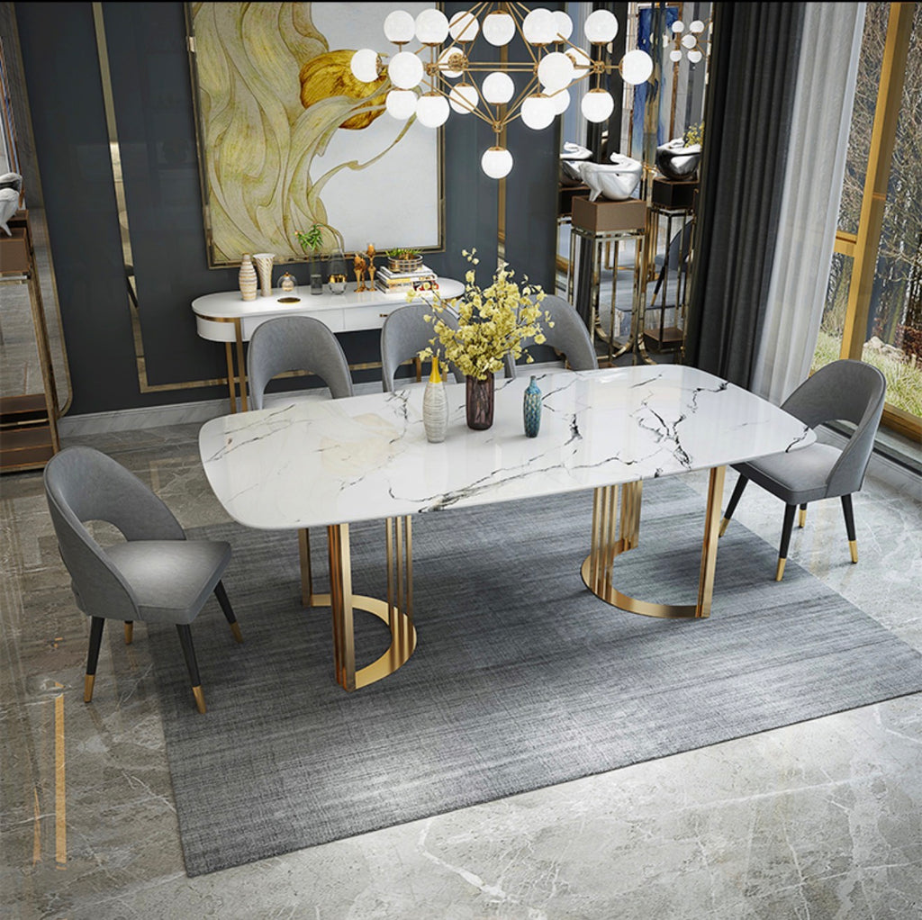 Casa Milano – 131 Gold Marble Dining Set | Italian Luxury Table with 6 Chairs & Buffet