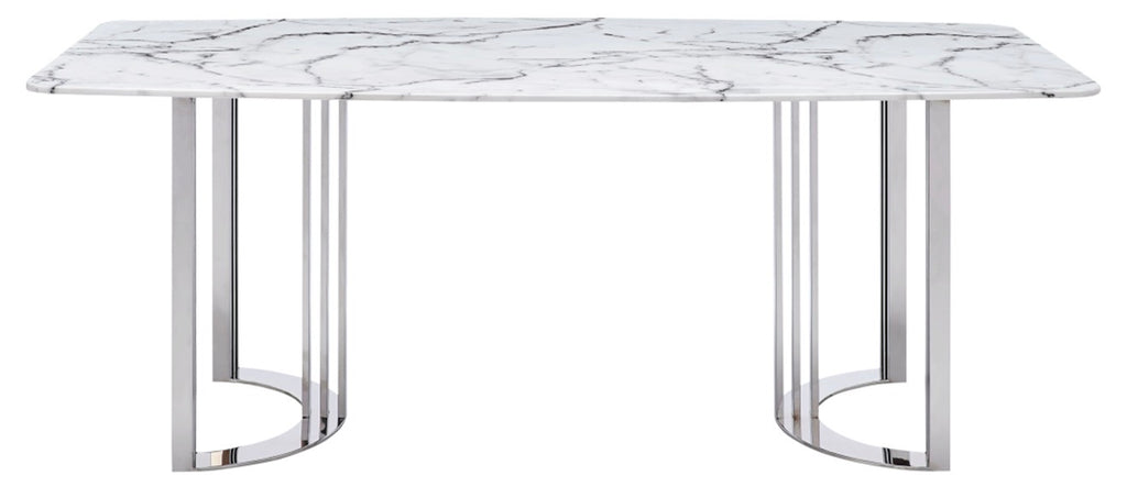 Casa Milano – 131 Silver Marble Dining Set | Italian Luxury Table with 6 Chairs & Buffet