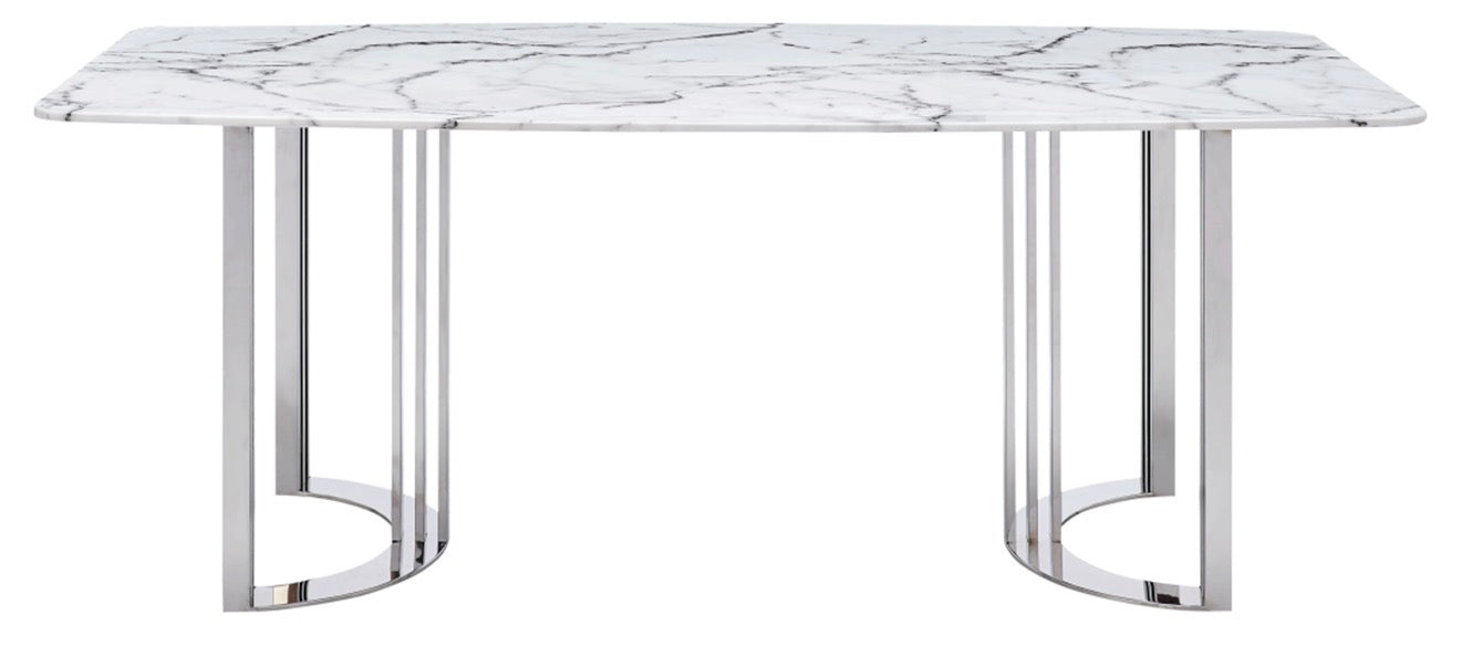 Casa Milano – 131 Silver Marble Dining Set | Italian Luxury Table with 6 Chairs & Buffet