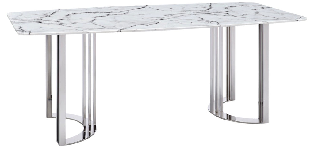 Casa Milano – 131 Silver Marble Dining Set | Italian Luxury Table with 6 Chairs & Buffet