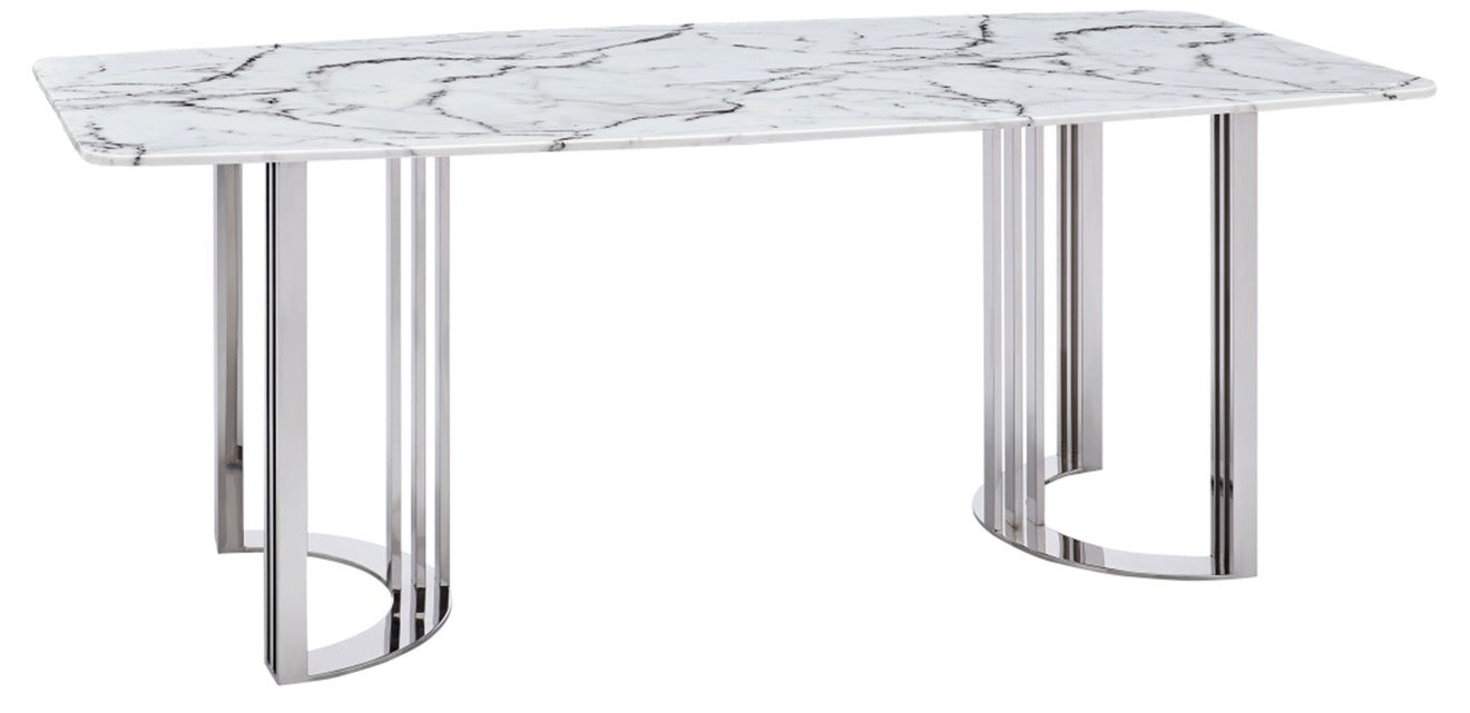 Casa Milano – 131 Silver Marble Dining Set | Italian Luxury Table with 6 Chairs & Buffet