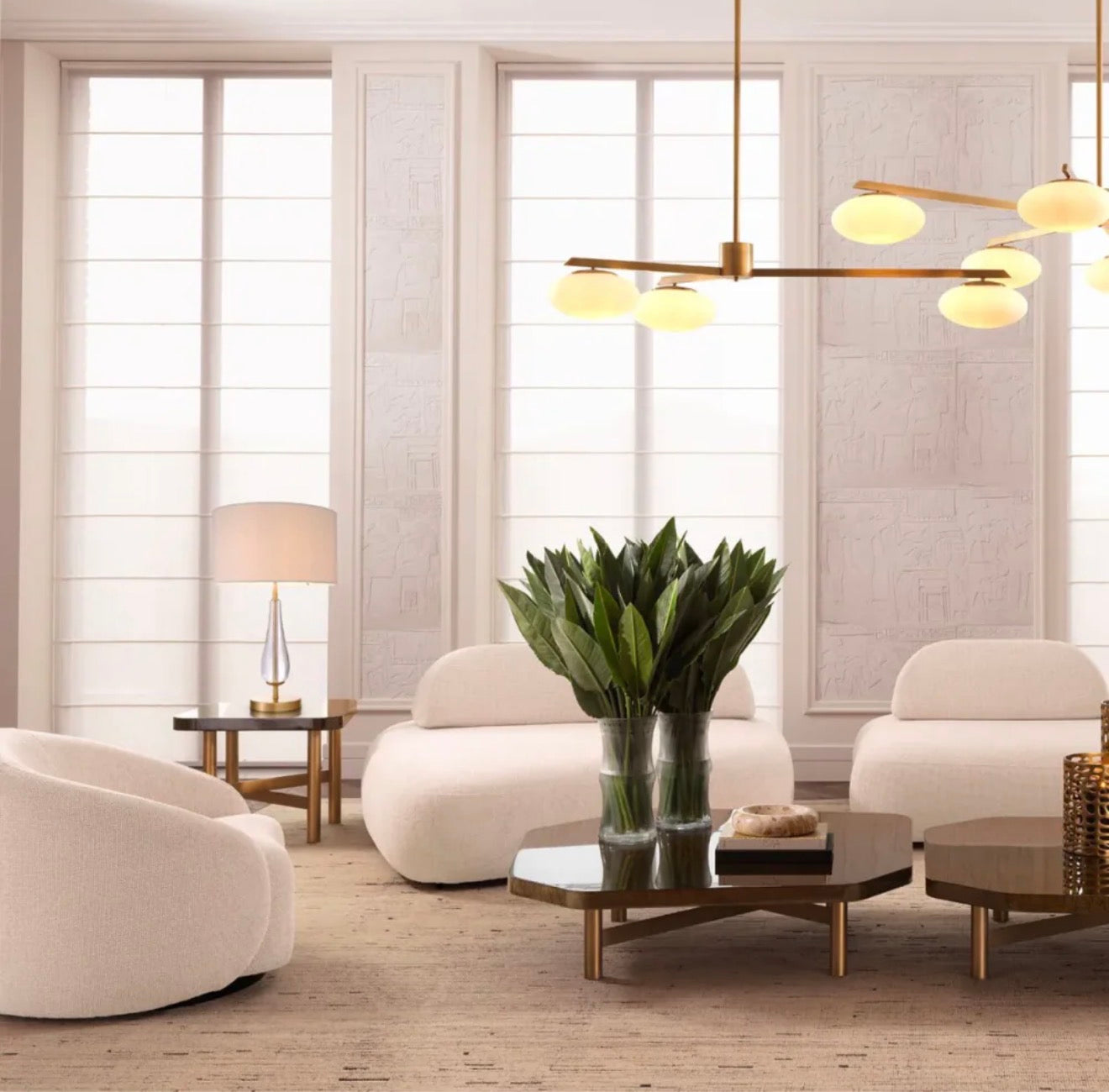 Casa Milano White Bouclé Glass Table Lamp – Modern European Luxury