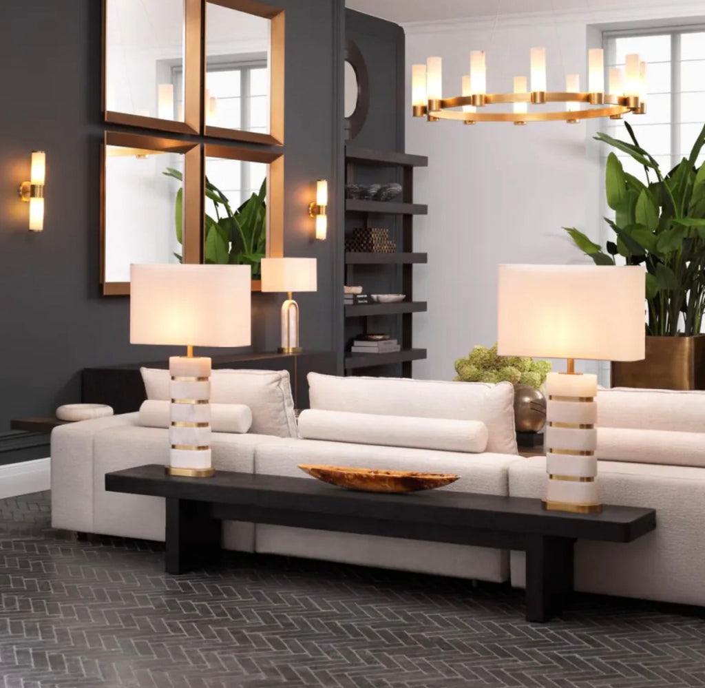 Casa Milano White Alabaster Table Lamp – Modern Luxury Gold Accent