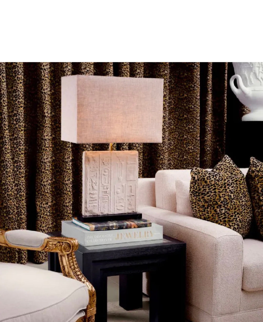 Casa Milano Hathor Relief Carved Table Lamp – Sculptural Stone