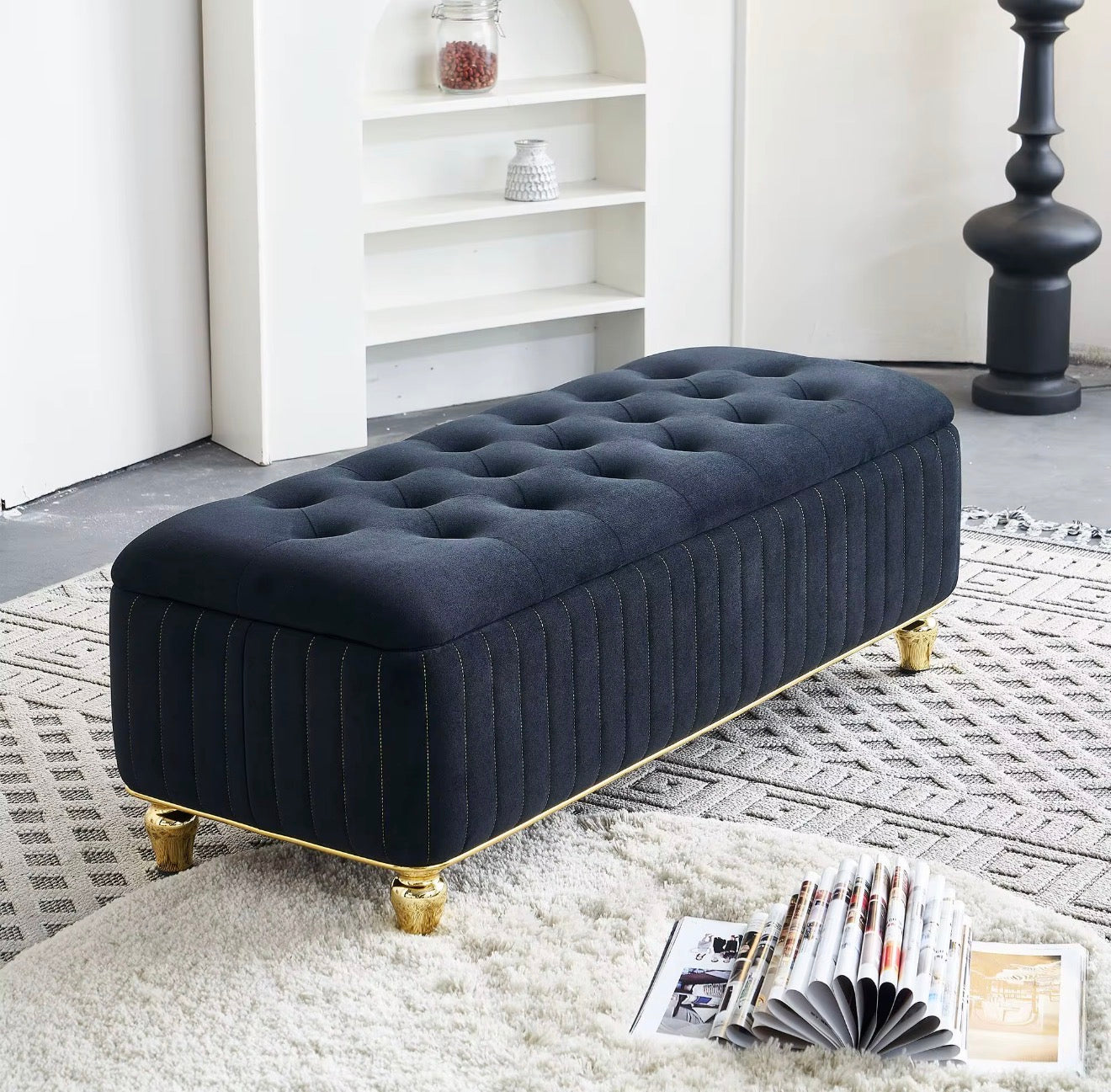 Casa Milano Velvet Ottoman Bench