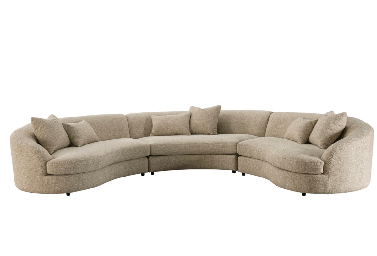 Morena Cream Blockweave Curved Sectional Sofa
