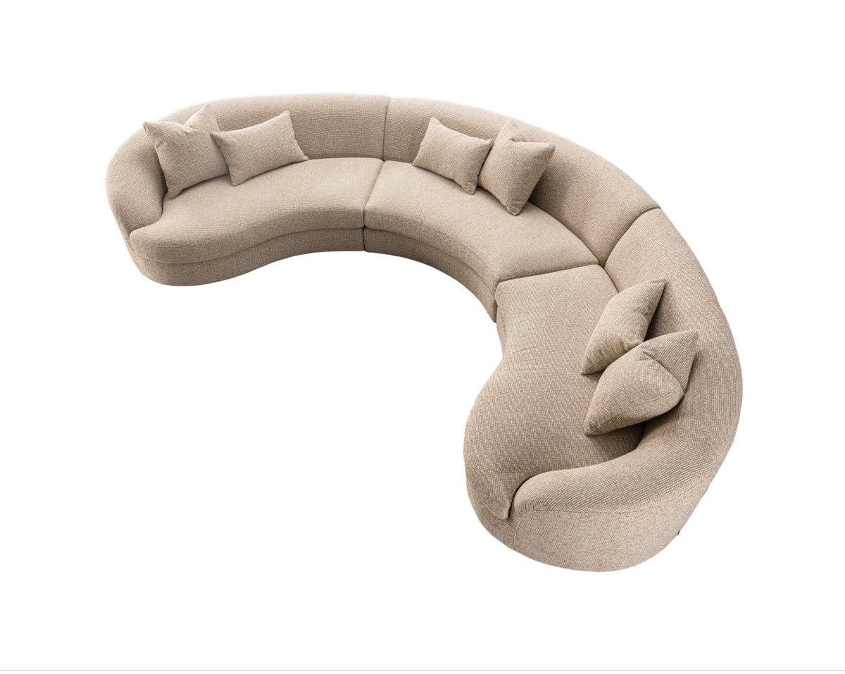 Morena Cream Blockweave Curved Sectional Sofa