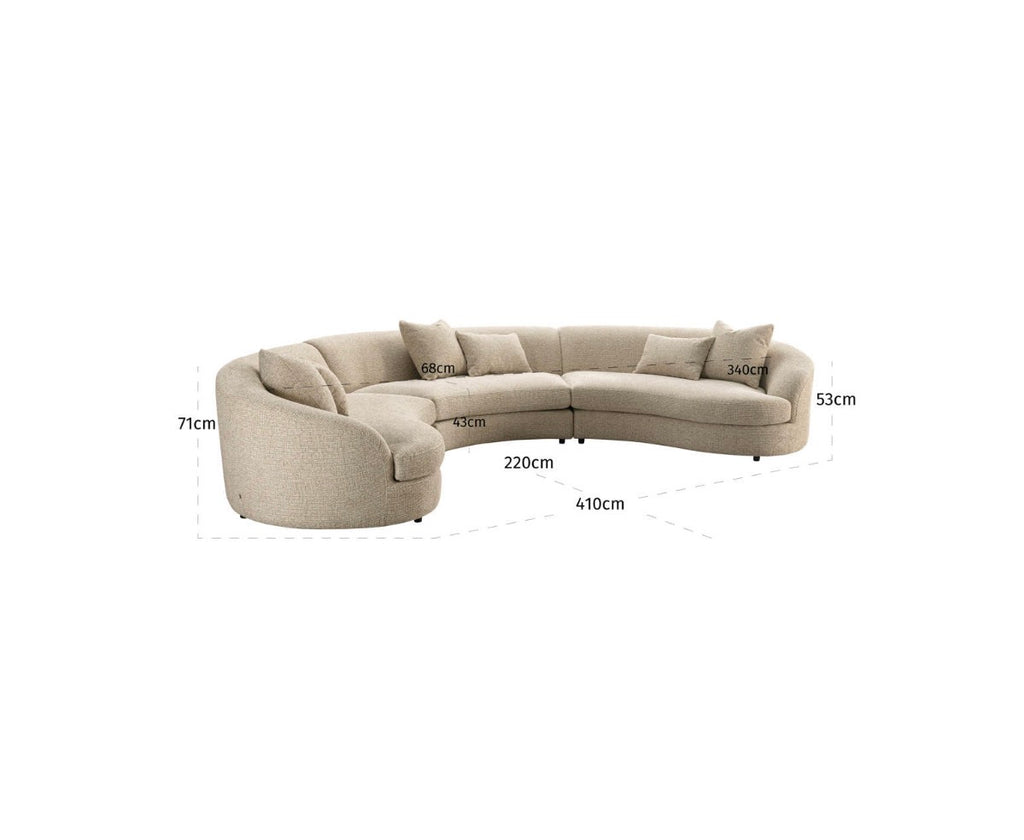 Morena Cream Blockweave Curved Sectional Sofa