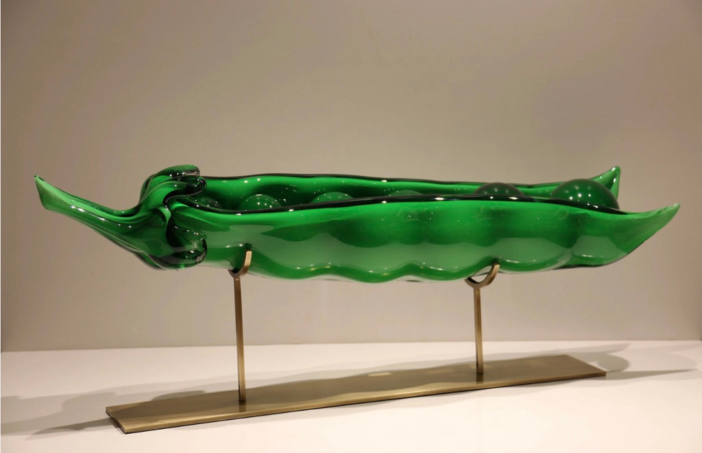 Verdiana Emerald Glass Peapod Sculpture