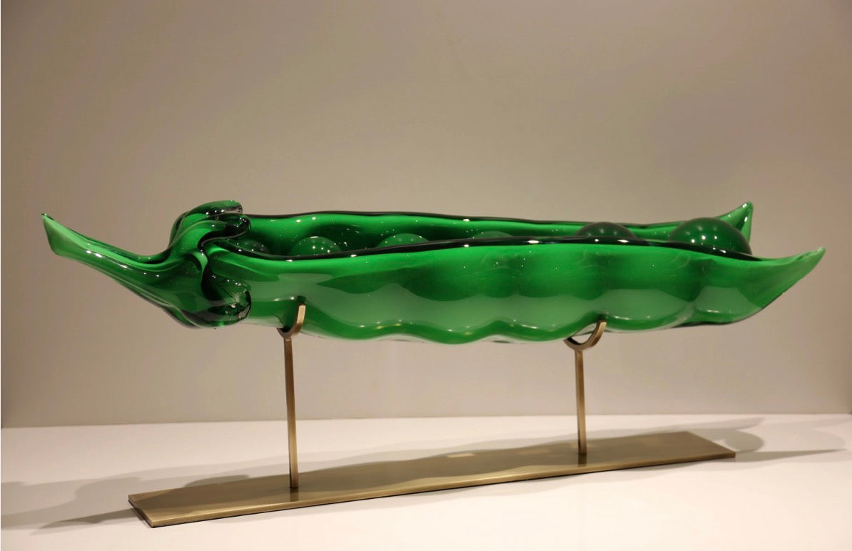 Verdiana Emerald Glass Peapod Sculpture