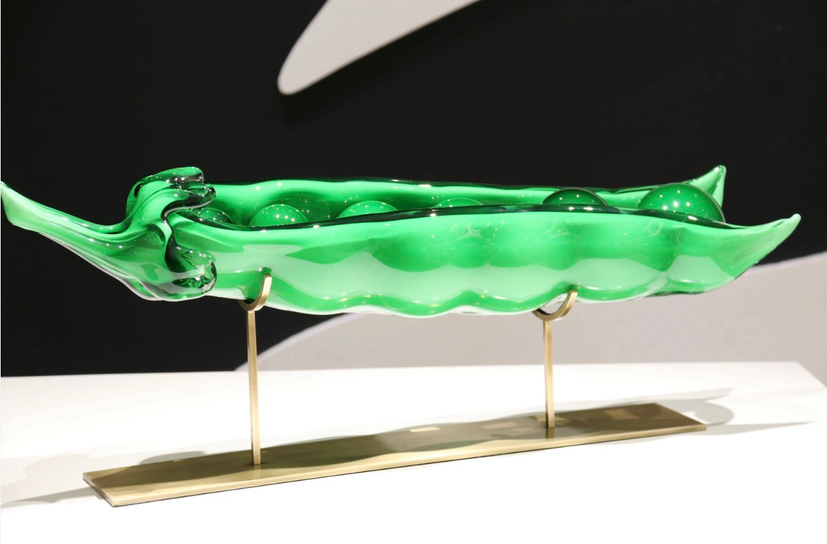 Verdiana Emerald Glass Peapod Sculpture