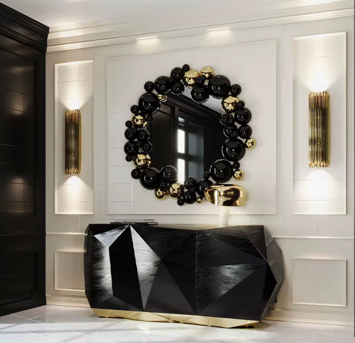 Celestia Black & Gold Sculptural Wall Mirror